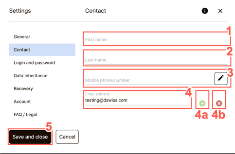 Under Settings in the Contact Tab you can manage and edit your SecureSafe Contact Information.