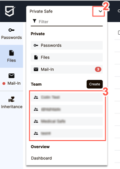 From the expanded dropdown menu for safes, select an existing safe in the Team section.