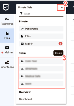 From the expanded dropdown menu for safes, select an existing safe in the Team section.