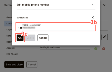 Add your phone number in the SecureSafe account settings for added security.