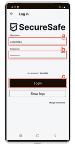 Provide all login credentials to safely login into your SecureSafe account on your mobile device.