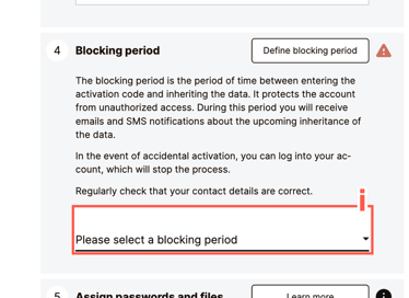 In order to select a blocking period to your account, click on "Please select a blocking period".