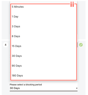 When configuring data inheritance for your SecureSafe, you are asked to select a blocking period.