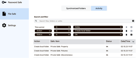 The Activity tab provides you with an overview over all changes that have been made in synchronized folders.